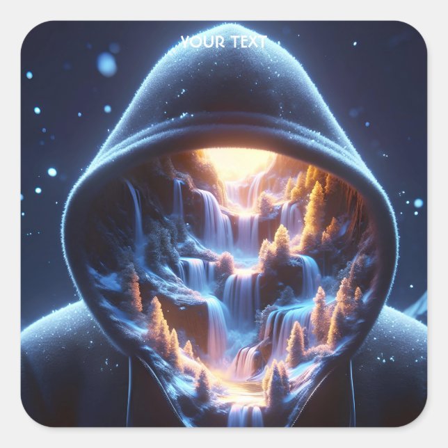 Adesivo Quadrado Fantasy Cute Hood Waterfall Space (Frente)