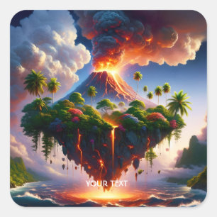 Adesivo Quadrado Fantasy Cute Island With Volcano