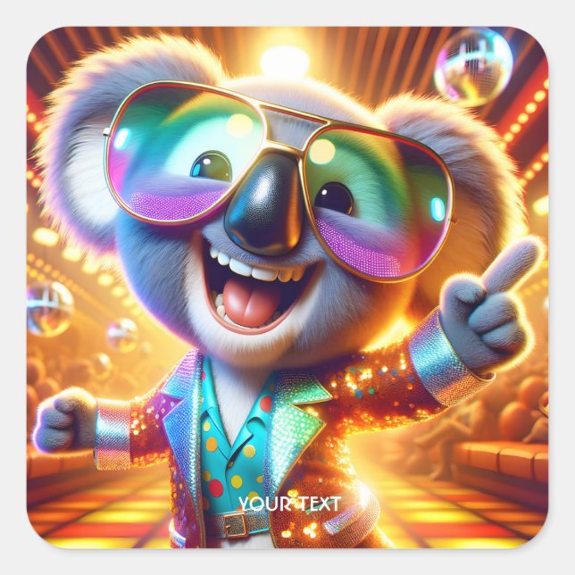 Adesivo Quadrado Fantasy Cute Koala Dancing Disco (Frente)