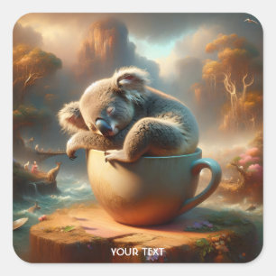 Adesivo Quadrado Fantasy Cute Koala Tea Cup