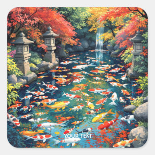 Adesivo Quadrado Fantasy Cute Koi Fish Pond