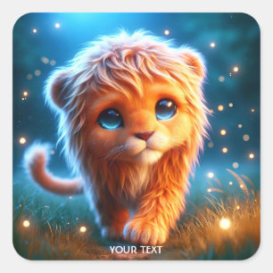 Adesivo Quadrado Fantasy Cute Lion Cub Stars