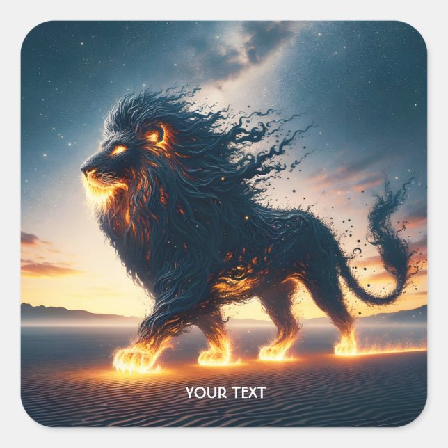 Adesivo Quadrado Fantasy Cute Lion Desert Fire (Frente)