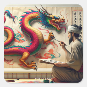 Adesivo Quadrado Fantasy Cute Man Brush Dragon