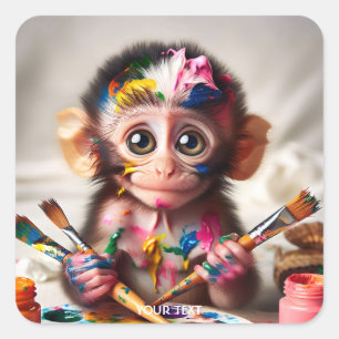 Adesivo Quadrado Fantasy Cute Monkey Paint