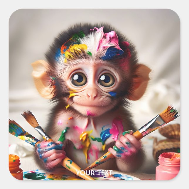 Adesivo Quadrado Fantasy Cute Monkey Paint (Frente)