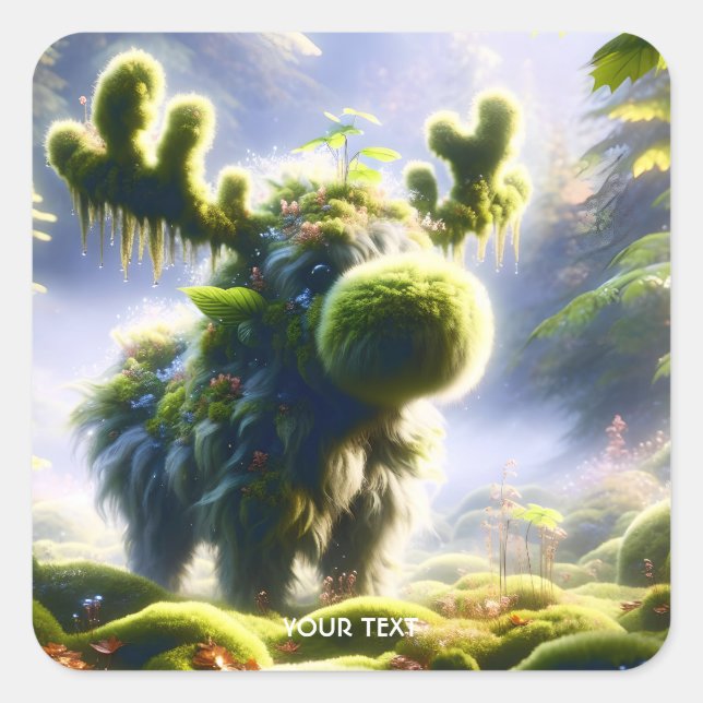 Adesivo Quadrado Fantasy Cute Moss Moose Forest (Frente)