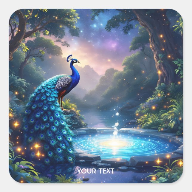 Adesivo Quadrado Fantasy Cute Night Puddle Peacock (Frente)