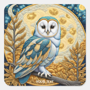 Adesivo Quadrado Fantasy Cute Owl Moon Trees