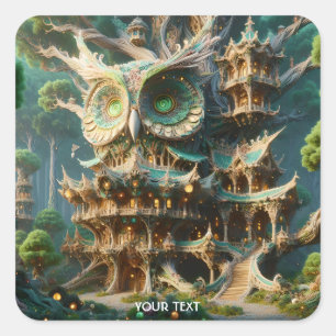 Adesivo Quadrado Fantasy Cute Owl Tree House