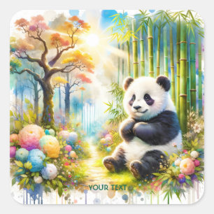 Adesivo Quadrado Fantasy Cute Panda Bamboo Forest