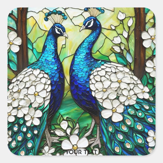 Adesivo Quadrado Fantasy Cute Peacock StainGlass (Frente)