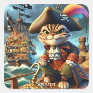 Adesivo Quadrado Fantasy Cute Pirata Navio Gato