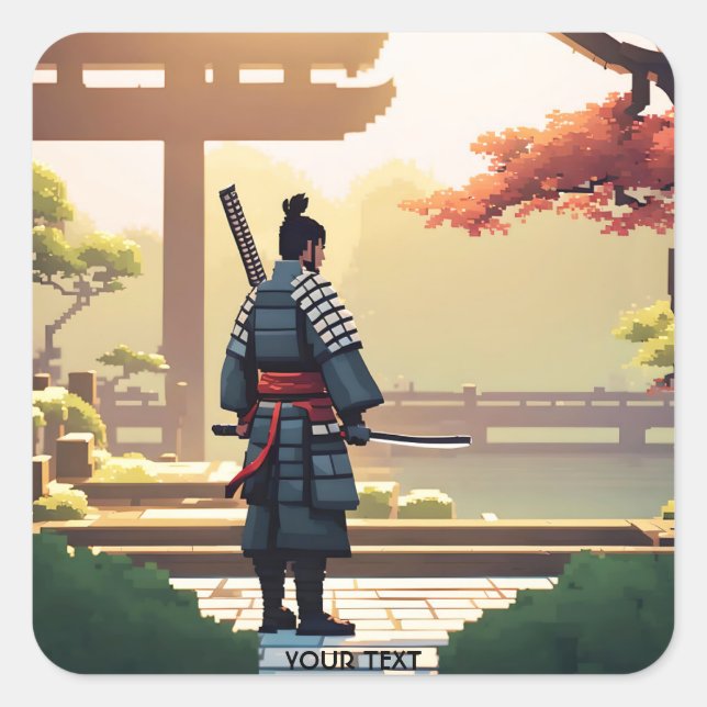 Adesivo Quadrado Fantasy Cute Pixel Art Samurai (Frente)