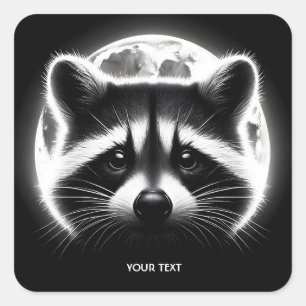 Adesivo Quadrado Fantasy Cute Racoon Face Moon
