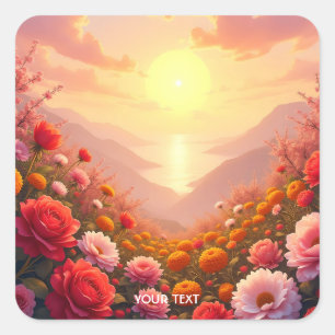 Adesivo Quadrado Fantasy Cute River Flowers Sunset