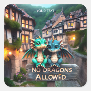 Adesivo Quadrado Fantasy Cute Sad Baby Dragon