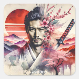 Adesivo Quadrado Fantasy Cute Samurai Sun Katana