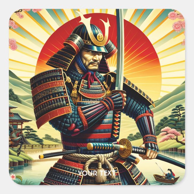 Adesivo Quadrado Fantasy Cute Samurai Warrior Katana (Frente)