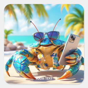 Adesivo Quadrado Fantasy Cute Shell Crab Beach
