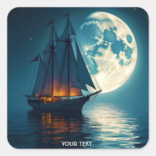 Adesivo Quadrado Fantasy Cute Ship Night Moon