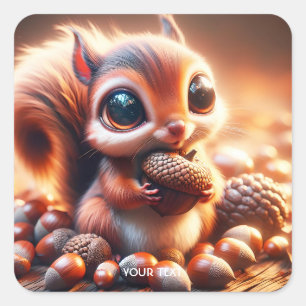Adesivo Quadrado Fantasy Cute Squirrel Holding Acorn