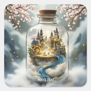 Adesivo Quadrado Fantasy Cute Steampunk Bottle City