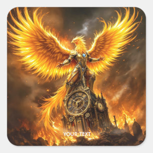 Adesivo Quadrado Fantasy Cute Steampunk Flames Phoenix