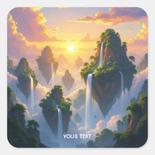 Adesivo Quadrado Fantasy Cute Sunset Islands Waterfall