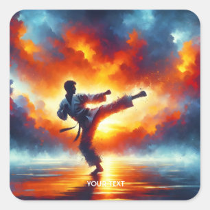 Adesivo Quadrado Fantasy Cute Sunset Karate Fighter