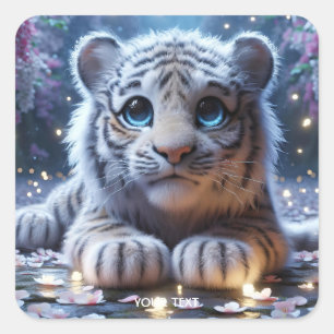 Adesivo Quadrado Fantasy Cute Tiger White Baby