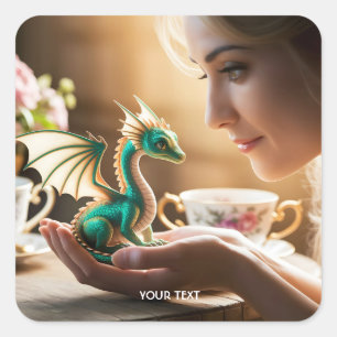 Adesivo Quadrado Fantasy Cute Tiny Dragon Iridescente