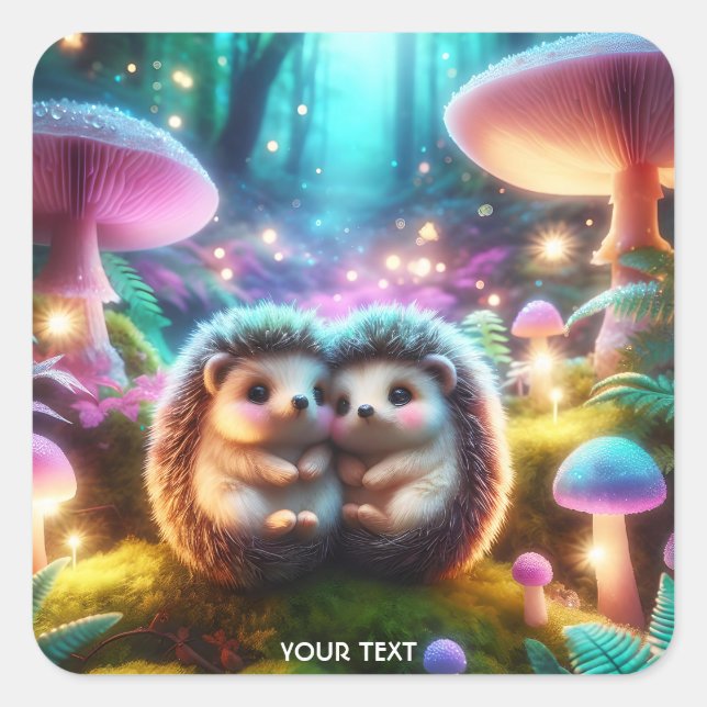 Adesivo Quadrado Fantasy Cute Two Baby Hedgehogs (Frente)