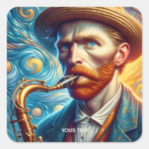 Adesivo Quadrado Fantasy Cute Van Gogh Saxofone