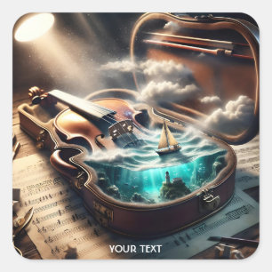 Adesivo Quadrado Fantasy Cute Violin Case Sea