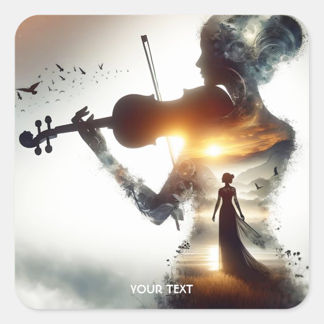 Adesivo Quadrado Fantasy Cute Violin Girl Sun (Frente)