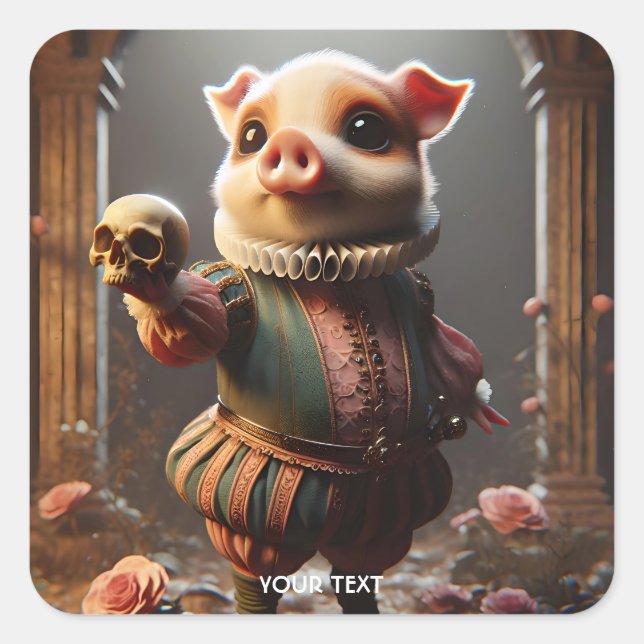 Adesivo Quadrado Fantasy Cute Wacky Head Pig (Frente)