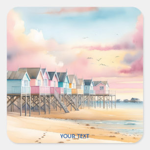 Adesivo Quadrado Fantasy Cute Watercolor Beach Huts