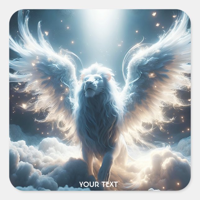 Adesivo Quadrado Fantasy Cute White Lion Heaven (Frente)