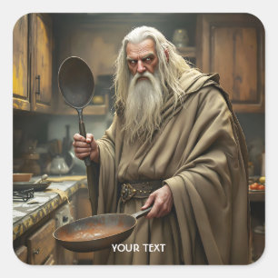 Adesivo Quadrado Fantasy Cute Wizard Frying Pan