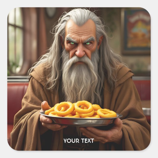 Adesivo Quadrado Fantasy Cute Wizard Onion Rings (Frente)