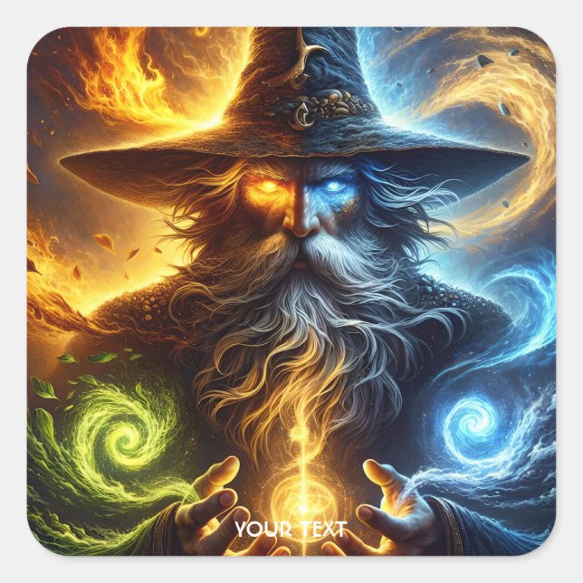 Adesivo Quadrado Fantasy Cute Wizard Spells Hat (Frente)