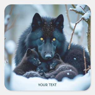 Adesivo Quadrado Fantasy Cute Wolf Two Pups