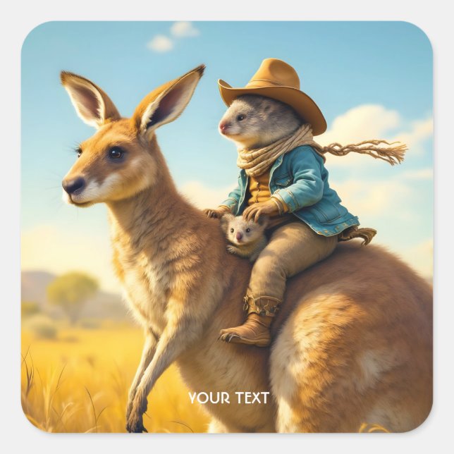 Adesivo Quadrado Fantasy Cute Wombat Kangaroo Koala (Frente)
