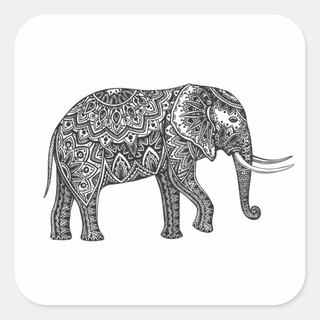 Adesivo Quadrado Fantasy Elephant Doodle (Frente)