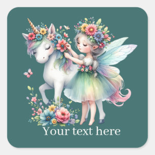 Adesivo Quadrado Fantasy Fairy unicorn adiciona texto