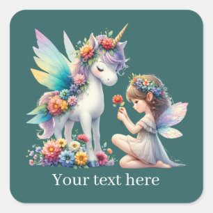 Adesivo Quadrado Fantasy Fairy unicorn adiciona texto