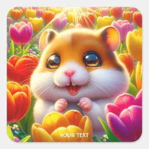 Adesivo Quadrado Fantasy Feliz Hamster Tulipes