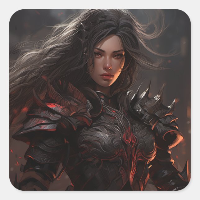 Adesivo Quadrado Fantasy Female Warrior Knight - Sticker (Frente)