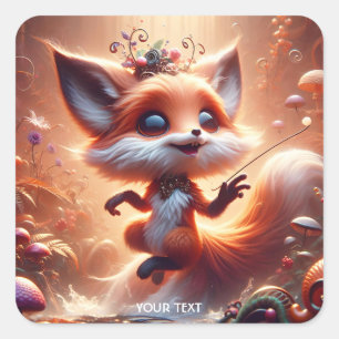 Adesivo Quadrado Fantasy Fox Flowers Cogumelos